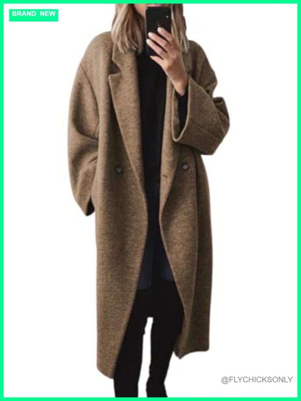 Wool Blend Double Breasted Notch Lapel Trench Coat Winter Overcoat